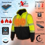 Nexgen Heat NXM1773SET Men’s Heated High Visibility Work Hoodie, Neon Green Hi Vis Reflective Hoodie w/ Battery - Image 2