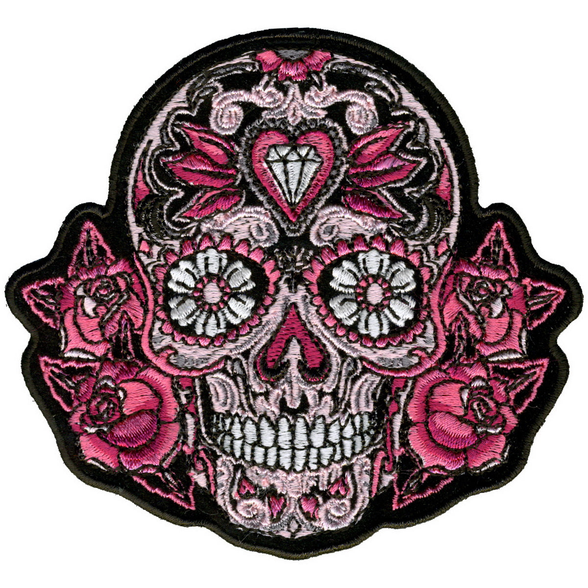 Hot Leathers PPA6961 Pink Sugar Skull and Roses Ladies 4″ x 4″ Patch