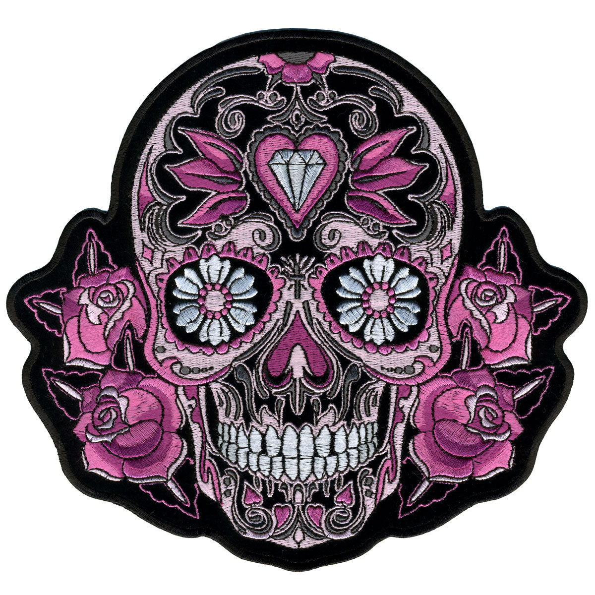 Hot Leathers PPA6967 Pink Sugar Skull and Roses 8″ x 8″ Patch