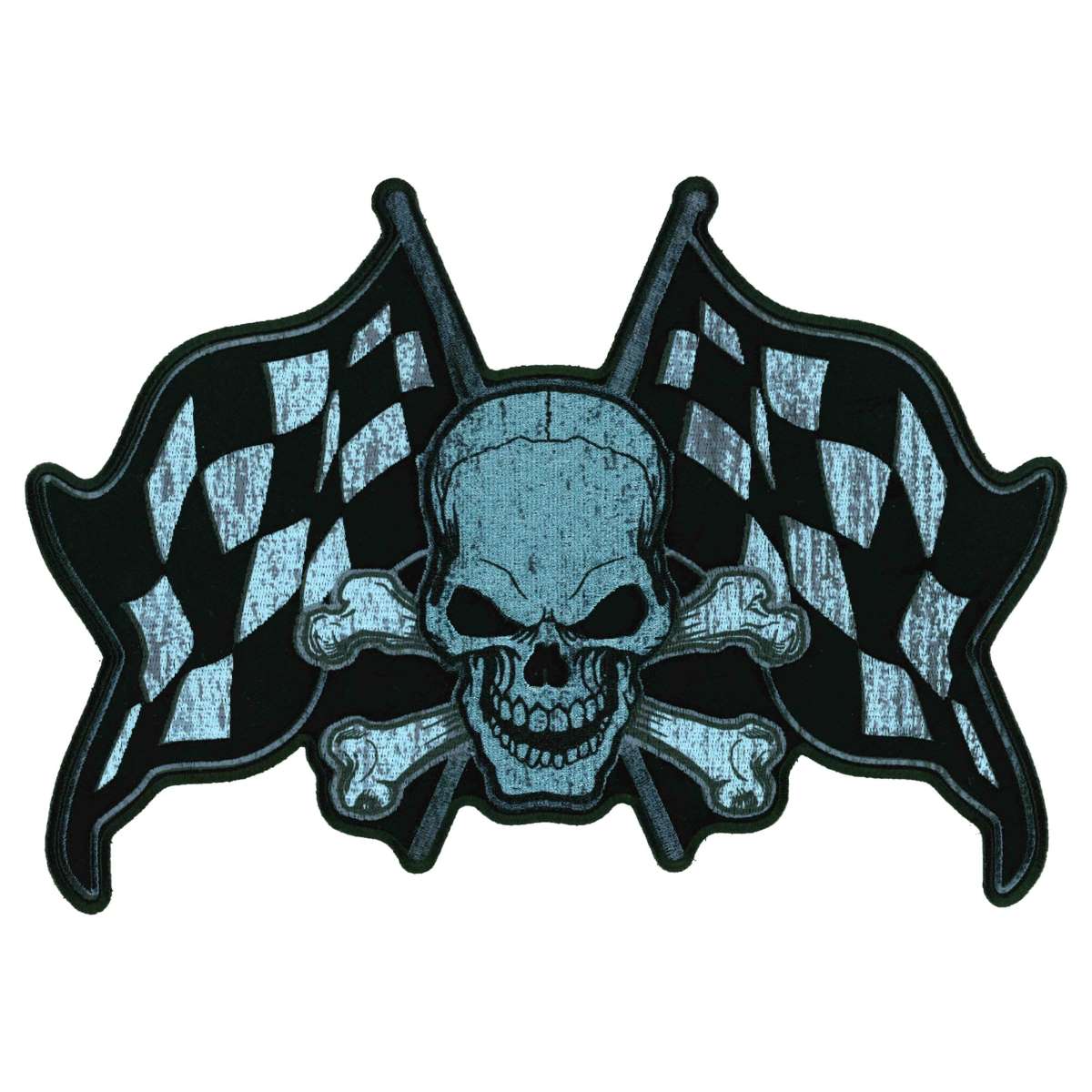 Hot Leathers Skull and Checkered Flags 11″ Patch PPQ1829