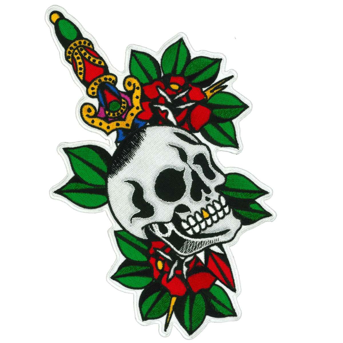Hot Leathers Skull Dagger and Roses 8″ Patch PPQ2008