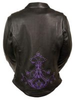 Milwaukee ML2500 Women’s Reflective Star Riveted Black and Purple Leather Jacket - Image 2