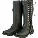 ZR1 ‘Savage’ Ladies Black Lace-Up Harness Tall Zipper Motorcycle Boots
