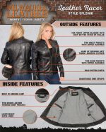 Milwaukee Leather SFL2800 Women’s Racer Black Stand Up Collar Motorcycle Fashion Leather Jacket - Image 2