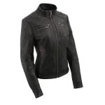 Milwaukee Leather SFL2801 Women’s Racer Black Stand Up Collar Motorcycle Fashion Leather Jacket
