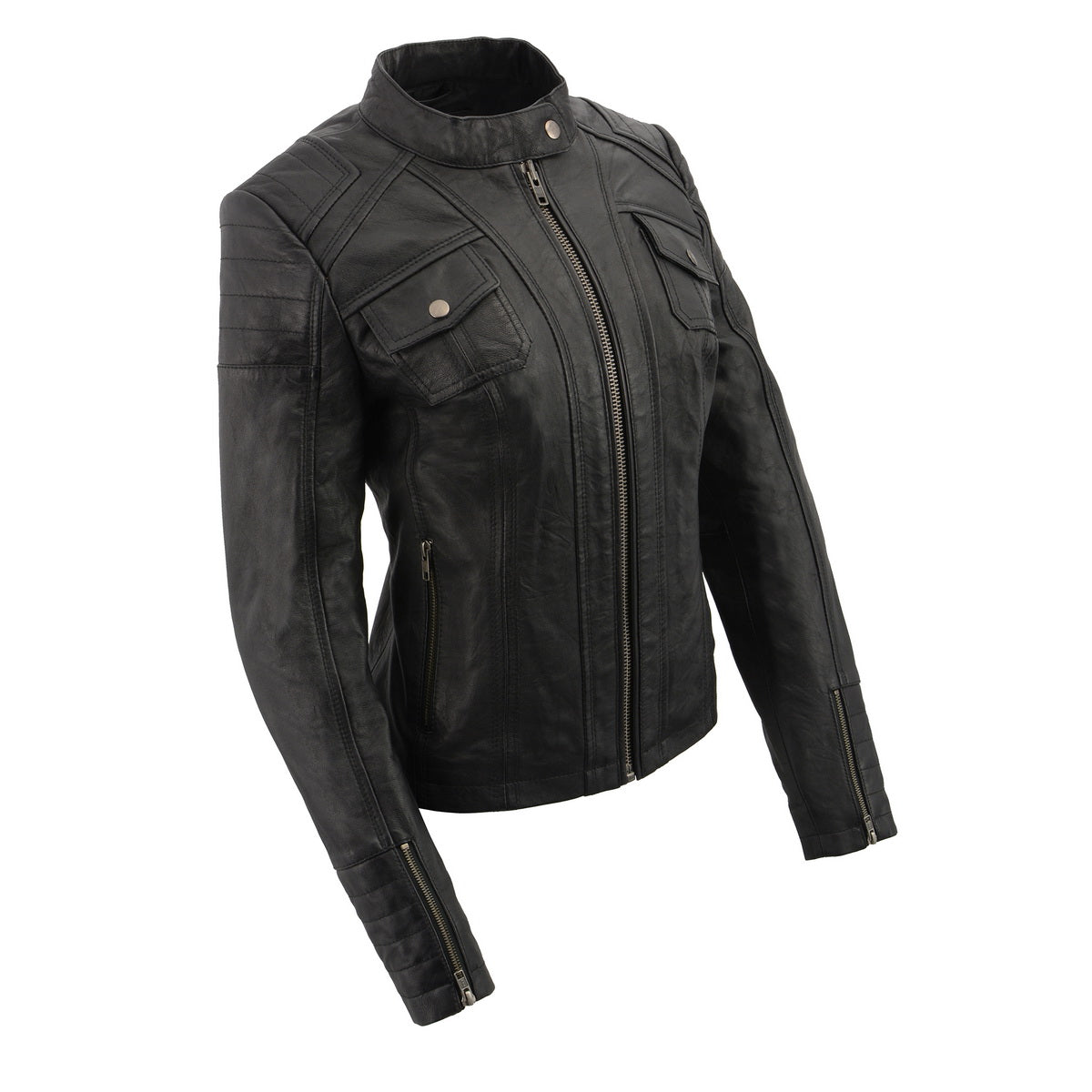 Milwaukee Leather SFL2806 Women’s Quilted Black Mandarin Scuba Collar Fashion Casual Leather Jacket