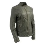 Milwaukee Leather Vintage SFL2811 Women’s Olive Zipper Front Motorcycle Casual Fashion Leather Jacket