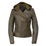 Milwaukee Leather SFL2815 Womens Olive Motorcycle Style Leather Jacket with Hoodie and Asymmetrical Zipper - Image 6