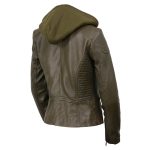 Milwaukee Leather SFL2815 Womens Olive Motorcycle Style Leather Jacket with Hoodie and Asymmetrical Zipper - Image 7