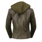 Milwaukee Leather SFL2815 Womens Olive Motorcycle Style Leather Jacket with Hoodie and Asymmetrical Zipper - Image 2