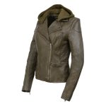 Milwaukee Leather SFL2815 Womens Olive Motorcycle Style Leather Jacket with Hoodie and Asymmetrical Zipper - Image 8