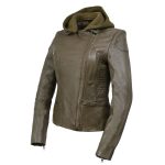 Milwaukee Leather SFL2815 Womens Olive Motorcycle Style Leather Jacket with Hoodie and Asymmetrical Zipper - Image 5