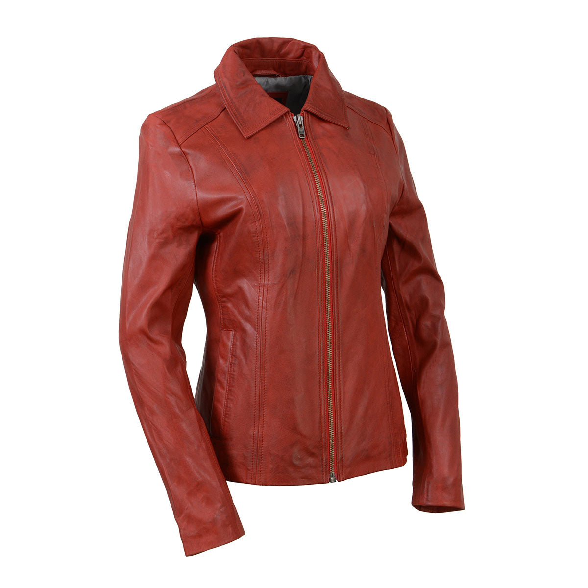 Milwaukee Leather SFL2850 Women’s Classic Red Zippered Motorcycle Style Fashion Leather Jacket with Shirt Style Collar