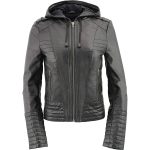 M-Boss Apparel BOS3554 Women’s Black Premium Leather Fashion Biker Style Jacket w/ Hoodie - Image 4