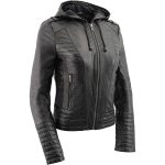 Milwaukee Leather SFL3554 Women’s Black Scuba Style Zippered Front Motorcycle Fashion Leather Jacket with Hoodie