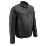 Milwaukee Leather SFM1806 Men’s Black Euro Collar Cafe Style Leather Jacket