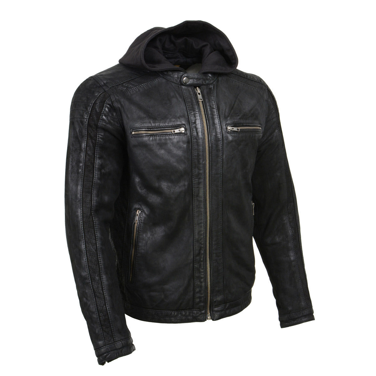 Milwaukee Leather Vintage SFM1807 Men’s Black Premium Leather Hooded Jacket