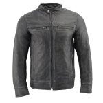 Milwaukee Leather SFM1830 Men’s ‘Cafe Racer’ Triple Stitch Black and Grey Leather Jacket - Image 6