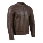 Milwaukee Leather SFM1835 Men’s Brown ‘Cafe Racer’ Leather Jacket with Snap Button Collar