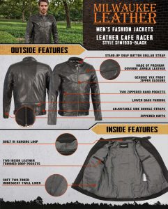 Milwaukee Leather Men’s Black Cafe Racer Leather Jacket with Snap Button Collar SFM1835 - Image 2