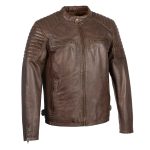 Milwaukee Leather SFM1840 Men’s ‘Quilted’ Brown Leather Fashion Jacket with Snap Button Collar