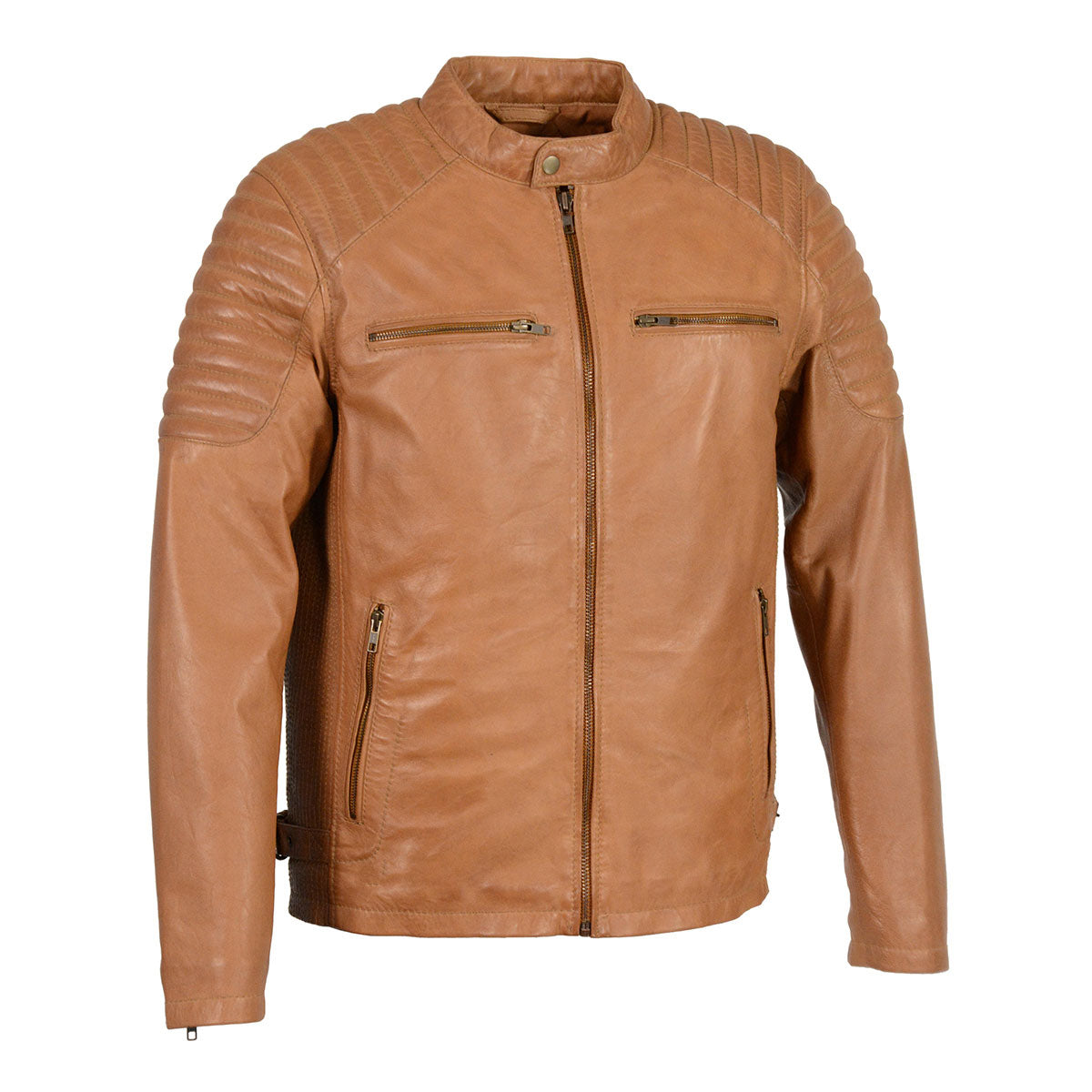 Milwaukee Leather SFM1840 Men’s ‘Quilted’ Saddle Leather Fashion Jacket with Snap Button Collar