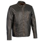Milwaukee Leather SFM1855 Men’s Black Brown Leather Moto Racer Jacket with Throat Latch