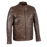 Milwaukee Leather Men’s Broken Brown Leather Jacket with Front Zipper Closure SFM1860