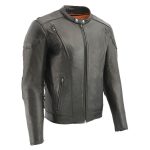 Milwaukee Leather SH1010 Men’s ‘Scooter’ Black Vented Motorcycle Leather Jacket with Side Laces in Tall Sizes