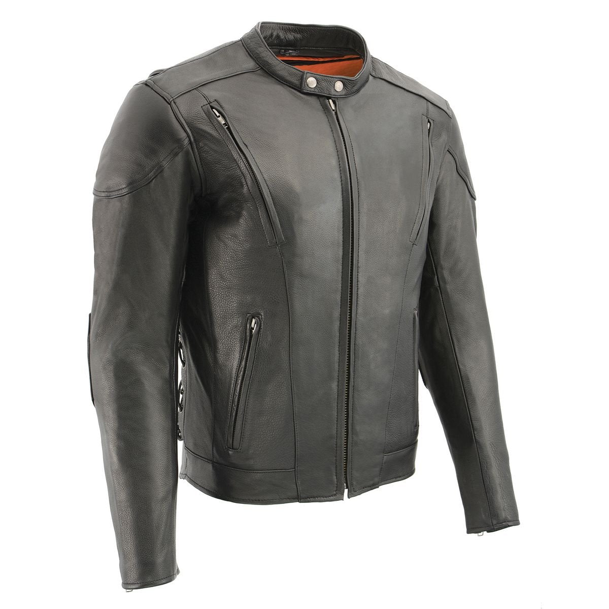 Milwaukee Leather SH1010 Men’s ‘Scooter’ Black Vented Motorcycle Leather Jacket with Side Laces in Tall Sizes