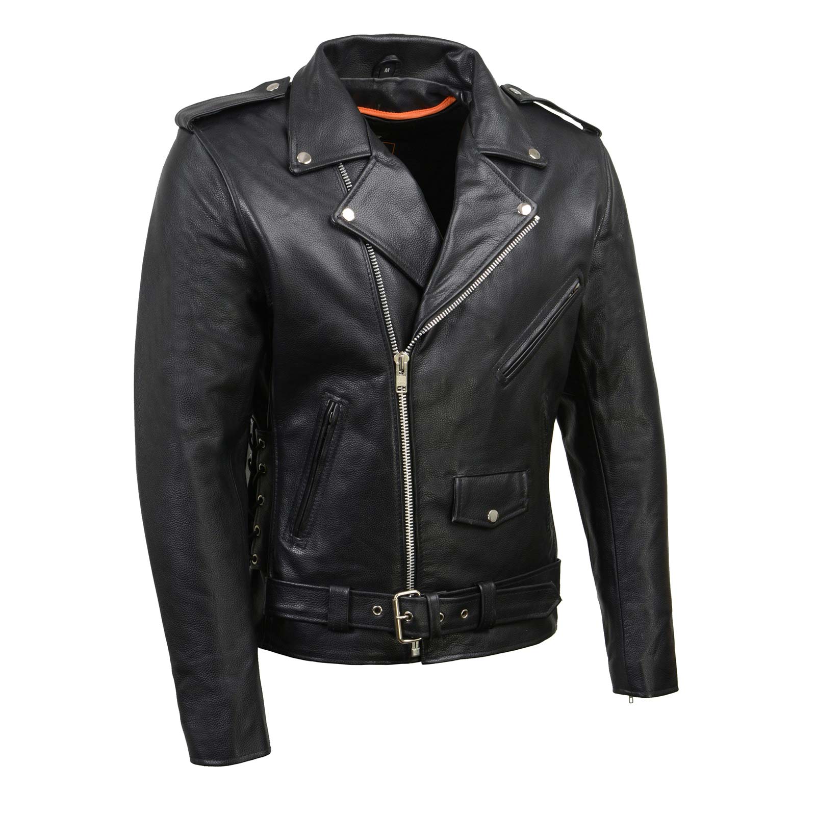 Milwaukee Leather SH1011 Men’s Classic Brando Premium Leather Black Motorcycle Riders Leather Jacket w/ Side Laces