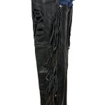 Milwaukee Leather SH1116 Women’s Classic Braided & Fringed Black Leather Motorcycle Chaps w/ Black Rose Embroidery - Image 7