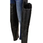 Milwaukee Leather SH1116 Women’s Classic Braided & Fringed Black Leather Motorcycle Chaps w/ Black Rose Embroidery - Image 6