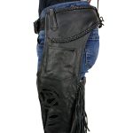 Milwaukee Leather SH1116 Women’s Classic Braided & Fringed Black Leather Motorcycle Chaps w/ Black Rose Embroidery - Image 4