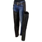 Milwaukee Leather SH1116 Women’s Classic Braided & Fringed Black Leather Motorcycle Chaps w/ Black Rose Embroidery - Image 5