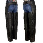 Milwaukee Leather SH1116 Women’s Classic Braided & Fringed Black Leather Motorcycle Chaps w/ Black Rose Embroidery - Image 8