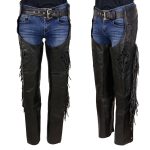 Milwaukee Leather SH1116 Women’s Classic Braided & Fringed Black Leather Motorcycle Chaps w/ Black Rose Embroidery - Image 10
