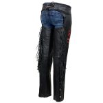 Milwaukee Leather SH1116 Women’s Classic Braided & Fringed Black Leather Motorcycle Chaps w/ Red Rose Embroidery - Image 8