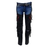Milwaukee Leather SH1116 Women’s Classic Braided & Fringed Black Leather Motorcycle Chaps w/ Red Rose Embroidery - Image 5