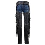 Milwaukee Leather SH1116 Women’s Classic Braided & Fringed Black Leather Motorcycle Chaps w/ Turq Rose Embroidery - Image 5