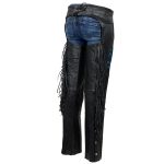 Milwaukee Leather SH1116 Women’s Classic Braided & Fringed Black Leather Motorcycle Chaps w/ Turq Rose Embroidery - Image 8