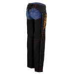 Milwaukee Leather SH1182 Women’s Black with Orange Textile Motorcycle Riding Chaps with Tribal Embroidery - Image 7