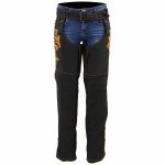Milwaukee Leather SH1182 Women’s Black with Orange Textile Motorcycle Riding Chaps with Tribal Embroidery - Image 8