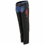 Milwaukee Leather SH1182 Women’s Black with Red Textile Motorcycle Riding Chaps with Tribal Embroidery - Image 7
