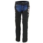 Milwaukee Leather SH1182 Women’s Black with Pink Textile Motorcycle Riding Chaps with Tribal Embroidery - Image 8