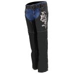 Milwaukee Leather SH1182 Women’s Black with Pink Textile Motorcycle Riding Chaps with Tribal Embroidery - Image 7