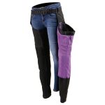 Milwaukee Leather SH1182 Women’s Black with Purple Textile Motorcycle Riding Chaps with Tribal Embroidery - Image 4