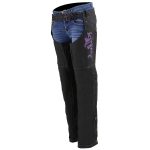Milwaukee Leather SH1182 Women’s Black with Purple Textile Motorcycle Riding Chaps with Tribal Embroidery - Image 7