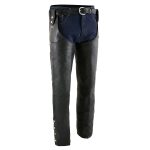 Milwaukee Leather Chaps for Men’s Black Leather Belt Less- Adjustable Side Snap Loop Motorcycle Riders Chap- SH1198