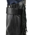 Genuine Leather SH1199FR Women’s Black ‘Fringed’ Leather Short Chaps with Conchos with Conchos - Image 4